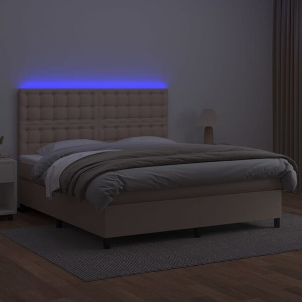 vidaXL Boxspring met matras en LED kunstleer cappuccinokleur 180x200cm