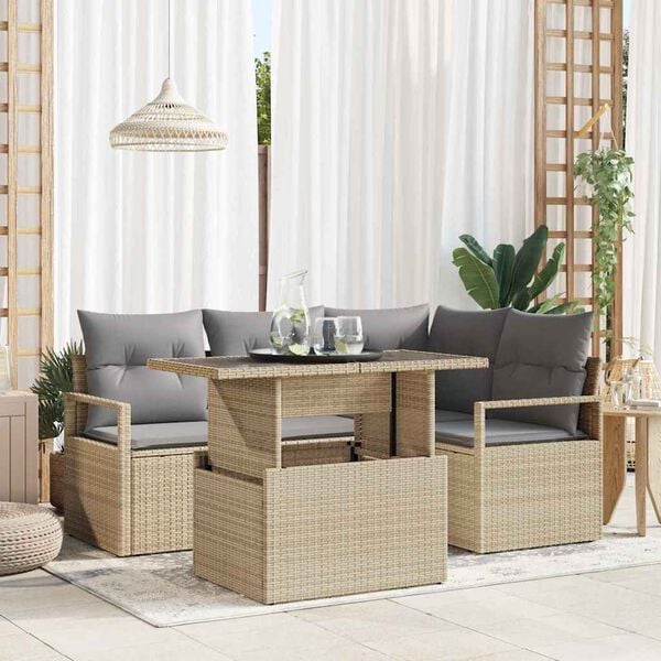 vidaXL Tuin Sofa Set met opslag 5 pcs Beige Poly riet