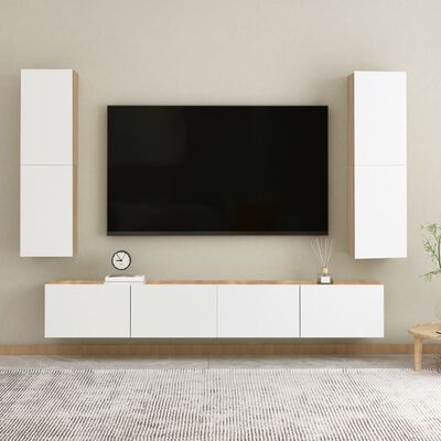 vidaXL Tv-meubelen 2 st 30,5x30x110cm spaanplaat wit sonoma eikenkleur
