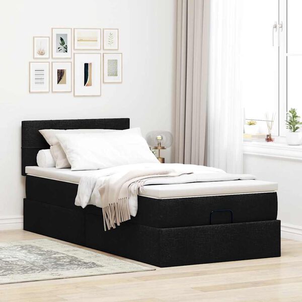 vidaXL Ottoman bed met matras en LED's 100x200 cm stof zwart