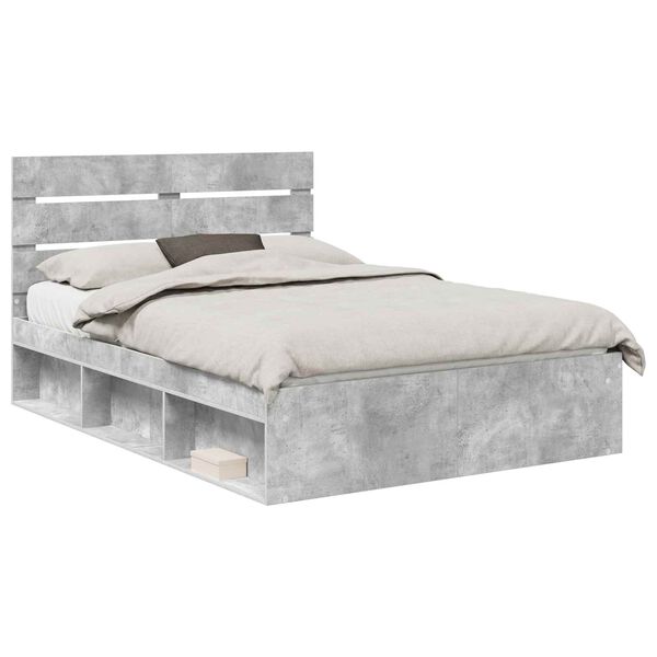 vidaXL Bedframe met hoofdeinde Beton 140 x 200 cm Massief grenenhout