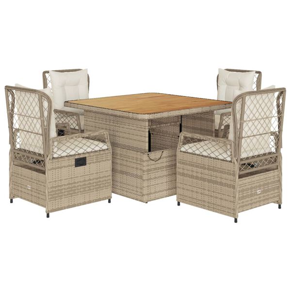 vidaXL 5-delige Tuinset met kussens poly rattan beige