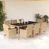 vidaXL 9-delige Tuinset met kussens poly rattan en glas beige