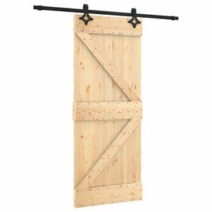 vidaXL Schuifdeur Naturel en Zwart 85 x 210 cm Massief Grenenhout