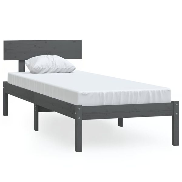 vidaXL Bedframe massief grenenhout grijs 100x200 cm