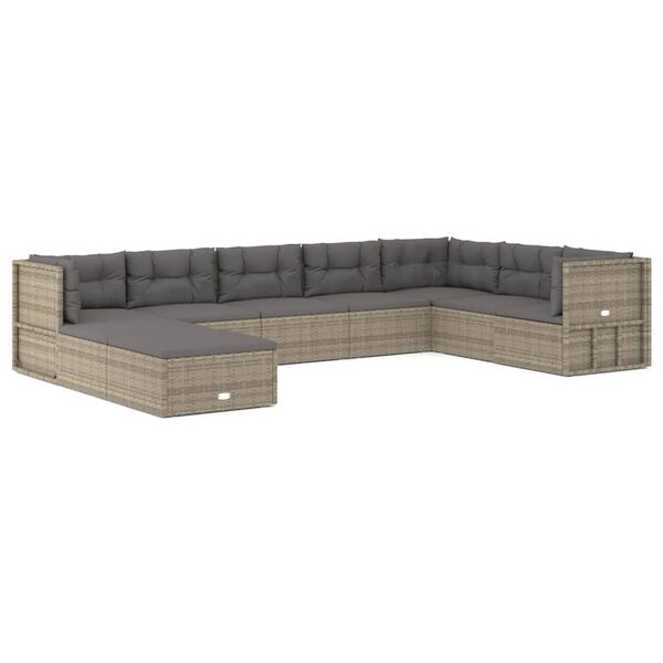 vidaXL 9-delige Loungeset met kussens poly rattan grijs