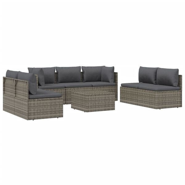 vidaXL 8-delige Loungeset met kussens poly rattan grijs