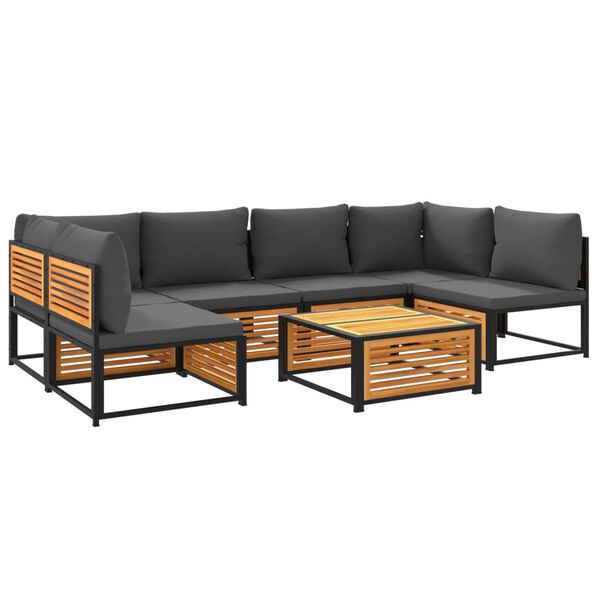 vidaXL 7-delige Tuinbankstel met kussens massief acaciahout