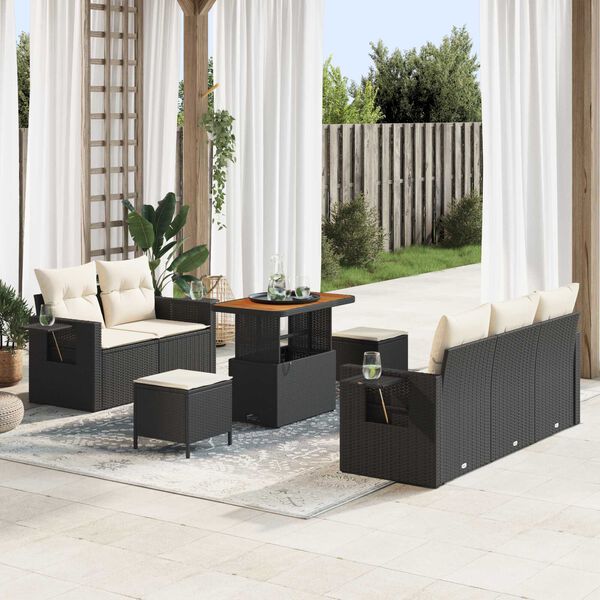 vidaXL Tuin Sofa Set met kussen 8 pcs Zwart poly rattan