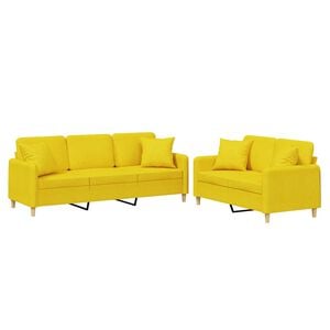 vidaXL 2-delige Loungeset met kussens stof lichtgeel