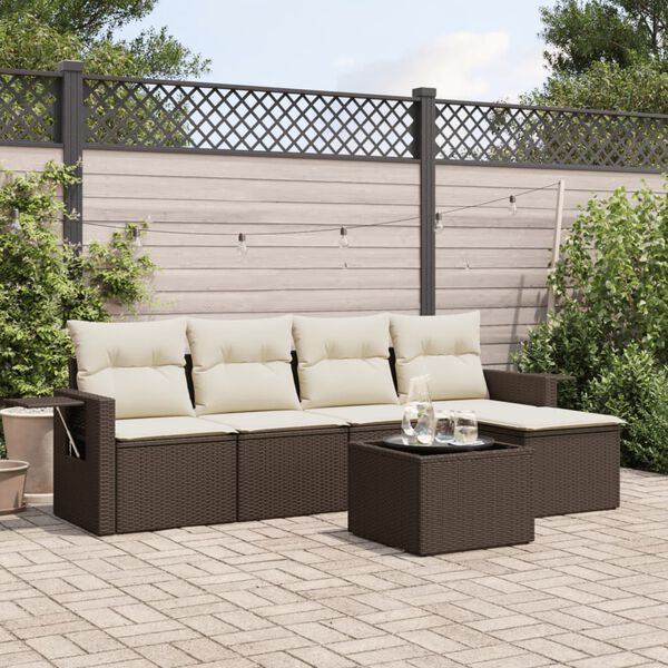 vidaXL 6-delige Loungeset met kussens poly rattan bruin