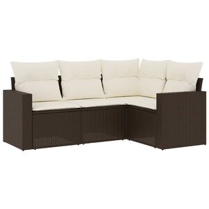 vidaXL 4-delige Loungeset met kussens poly rattan bruin
