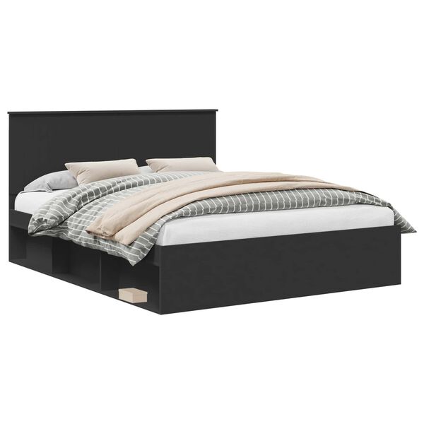 vidaXL Bedframe met hoofdeinde Zwart 160 x 200 cm Massief grenenhout