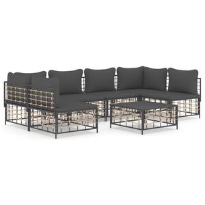 vidaXL 7-delige Loungeset met kussens poly rattan antracietkleurig