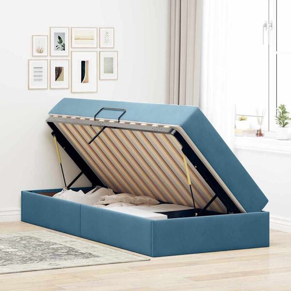 vidaXL Opbergbed met matras met matras Donkerblauw 90 x 190 cm Fluweel