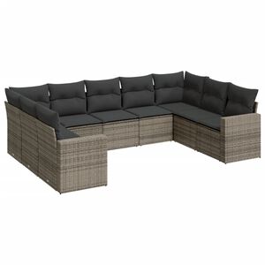 vidaXL 9-delige Loungeset met kussens poly rattan grijs
