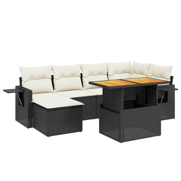 vidaXL 7-delige Loungeset met kussens poly rattan zwart