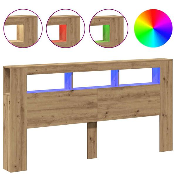 vidaXL Hoofdeinde met LED 200x18,5x103,5 cm hout artisanaal eikenkleur