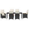 vidaXL Tuin eettafelset met kussen 7 pcs Zwart poly rattan