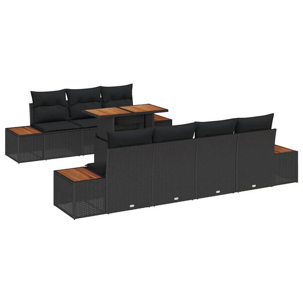 vidaXL Tuin Sofa Set met kussen 8 pcs Zwart Poly riet