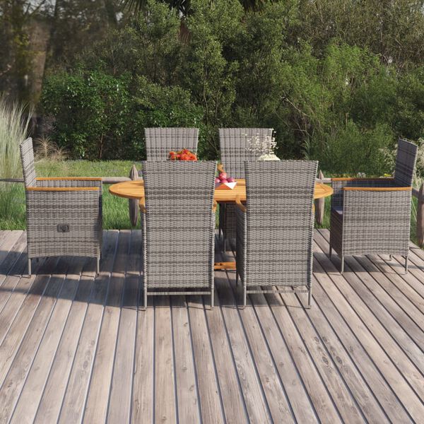 vidaXL 7-delige Tuinset poly rattan grijs