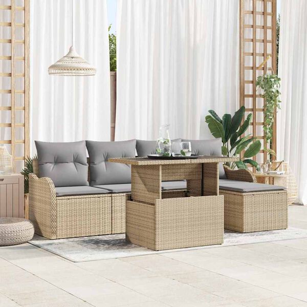 vidaXL Tuin Sofa Set met kussen 6 pcs Beige Poly riet