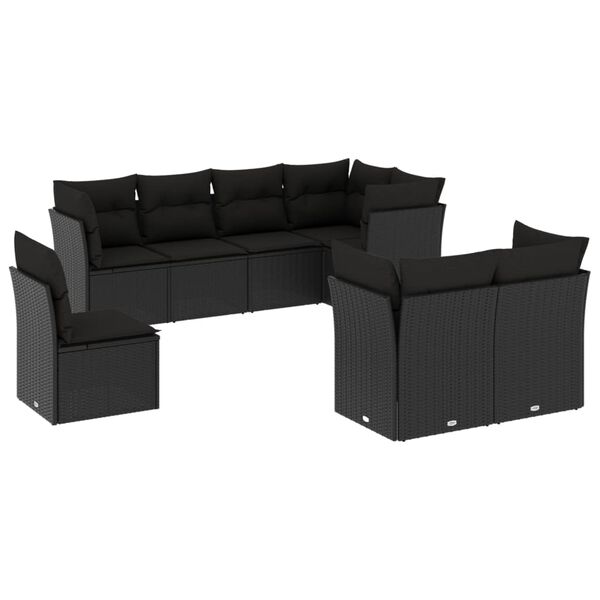 vidaXL 8-delige Loungeset met kussens poly rattan zwart