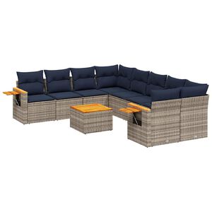 vidaXL 9-delige Loungeset met kussens poly rattan grijs