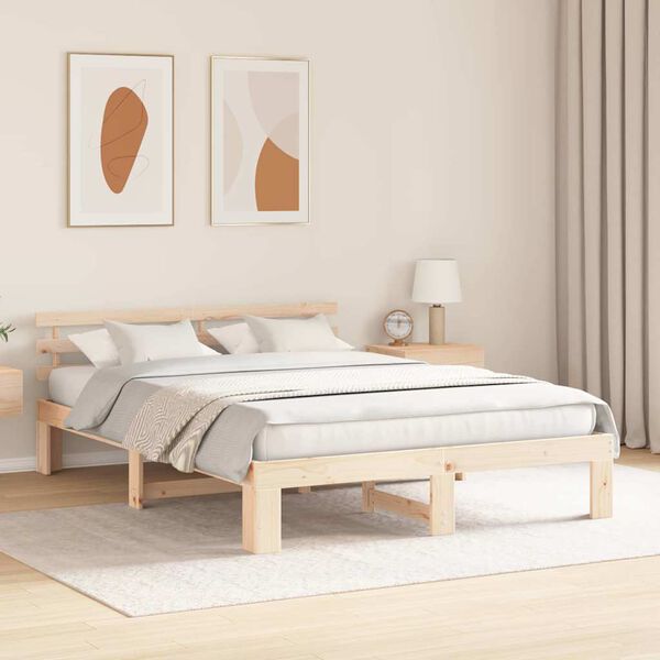 vidaXL Bedframe met hoofdeinde Naturel 140 x 200 cm Massief grenenhout