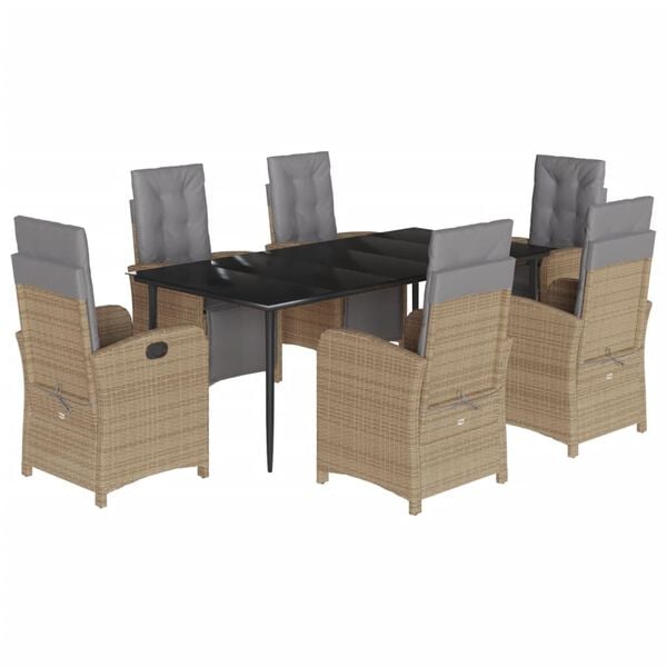 vidaXL 7-delige Tuinset met kussens poly rattan beige