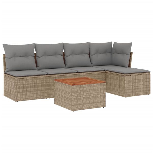 vidaXL 6-delige Loungeset met kussens poly rattan gemengd beige