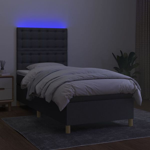 vidaXL Boxspring met matras en LED stof donkergrijs 80x200 cm