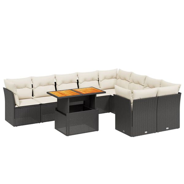 vidaXL 10-delige Loungeset met kussens poly rattan zwart