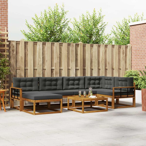 vidaXL Buiten bankenset met kussen 7 pcs Natuurlijk en Antraciet