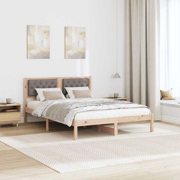 vidaXL Bedframe met hoofdeinde Taupe 150 x 200 cm Massief grenenhout
