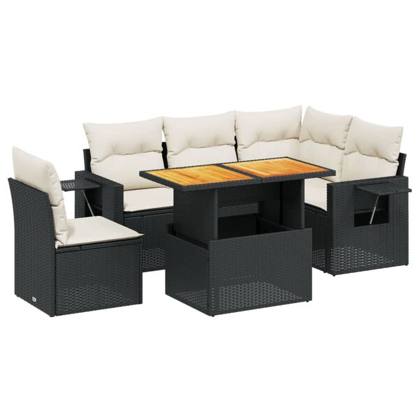 vidaXL 6-delige Loungeset met kussens poly rattan zwart