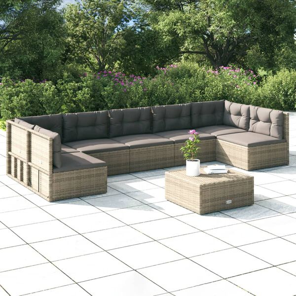 vidaXL 6-delige Loungeset met kussens poly rattan grijs