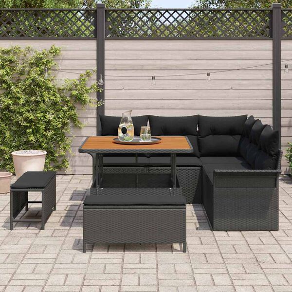 vidaXL Tuin Sofa Set met kussen met opslag met kussen 8 pcs Zwart