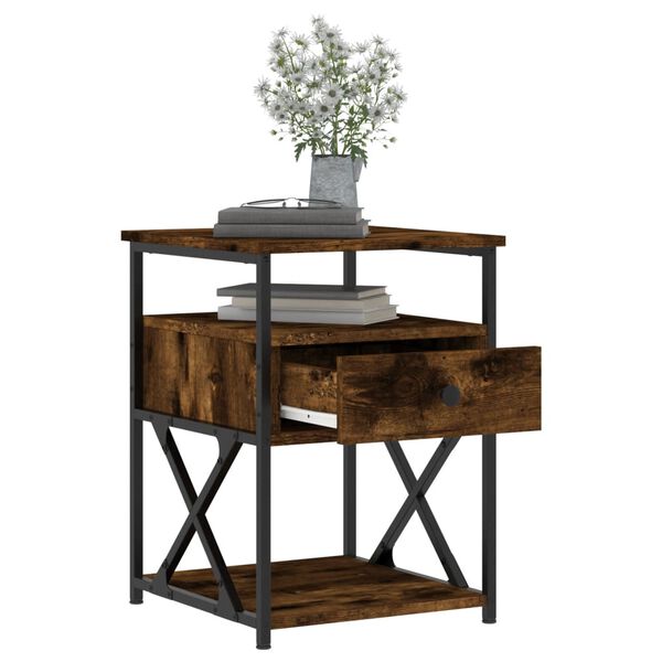 vidaXL Nachtkastje 40x42x55 cm bewerkt hout gerookt eikenkleurig