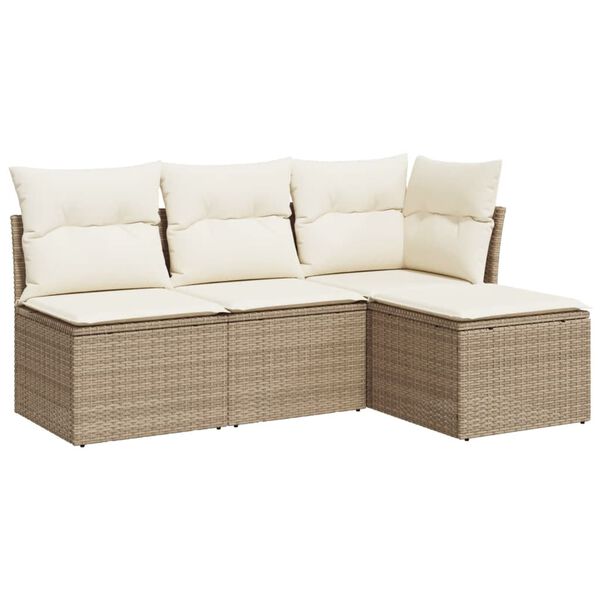 vidaXL 4-delige Loungeset met kussens poly rattan beige