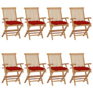 vidaXL Opklapbare stoelen met rode kussens, 8 stuks, massief teakhout