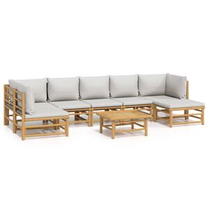 vidaXL 8-delige Loungeset met kussens bamboe lichtgrijs