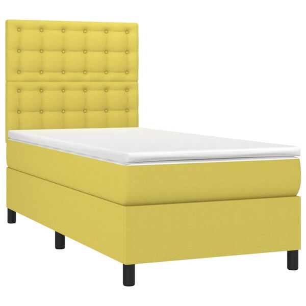 vidaXL Boxspring met matras en LED stof groen 90x200 cm