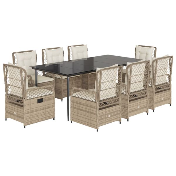 vidaXL 9-delige Tuinset met kussens poly rattan beige