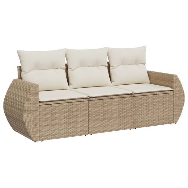 vidaXL 3-delige Loungeset met kussens poly rattan beige