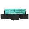 vidaXL Tuinbankenset met opslag Zwart en Turquoise poly rattan
