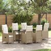 vidaXL Tuin Eetset met kussen 7 pcs Beige Poly riet