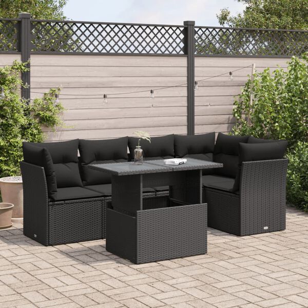vidaXL 6-delige Loungeset met kussens poly rattan zwart