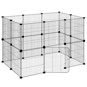 vidaXL Huisdierenkooi met deur 20 panelen 35x35 cm staal zwart