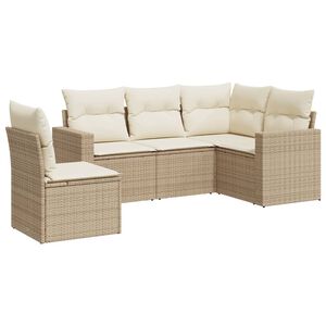 vidaXL 5-delige Loungeset met kussens poly rattan beige